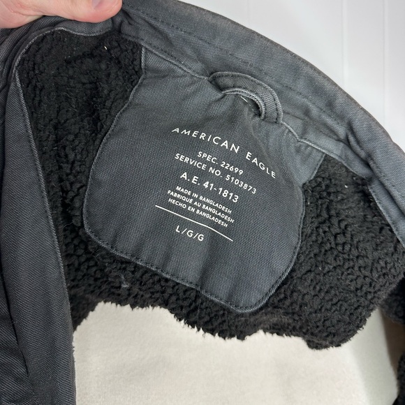 American Eagle Black Sherpa Lined Military Jacket - Canvas barn chore - Picture 4 of 12
